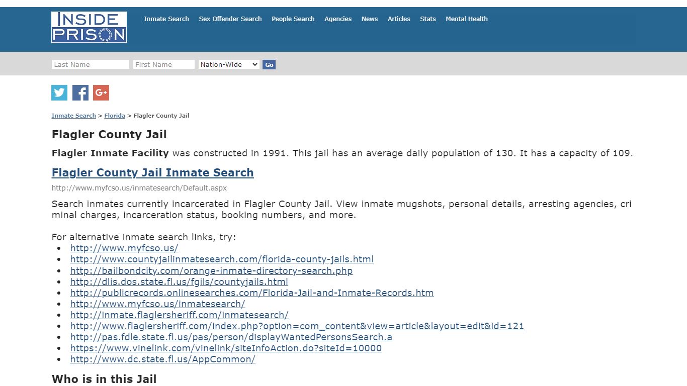 Flagler County Jail - Florida - Inmate Search - Inside Prison